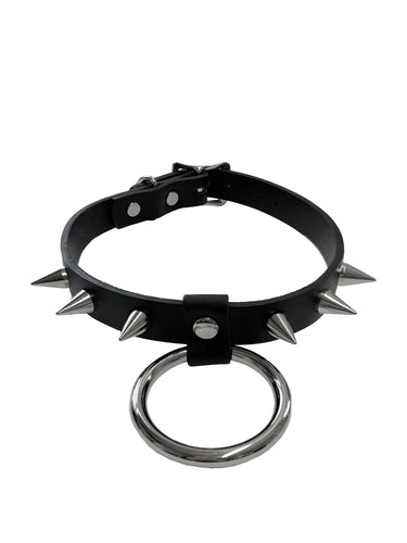 All Black Goth Spiked O Ring Choker