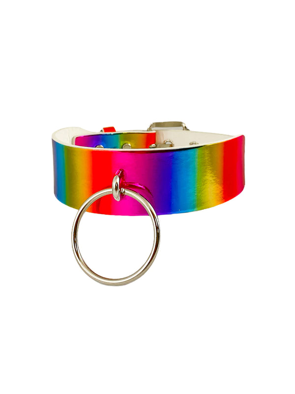 2 Inch Chunk O Ring Choker - Silver Rainbow