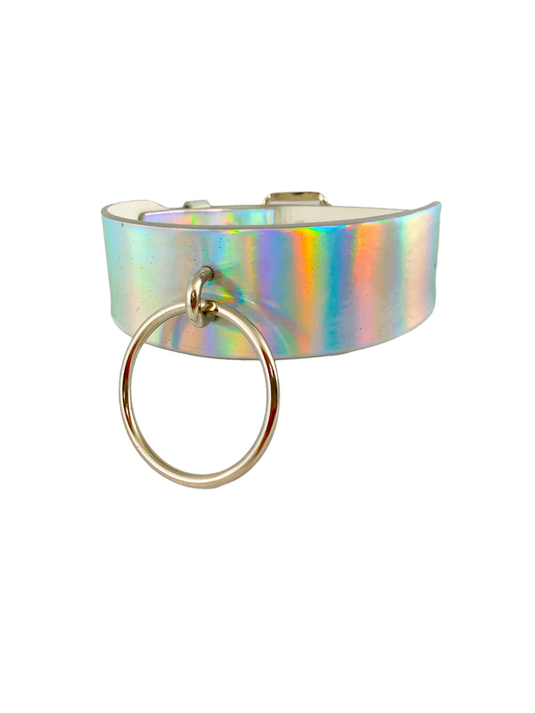 2 Inch Chunk O Ring Choker - Silver Rainbow