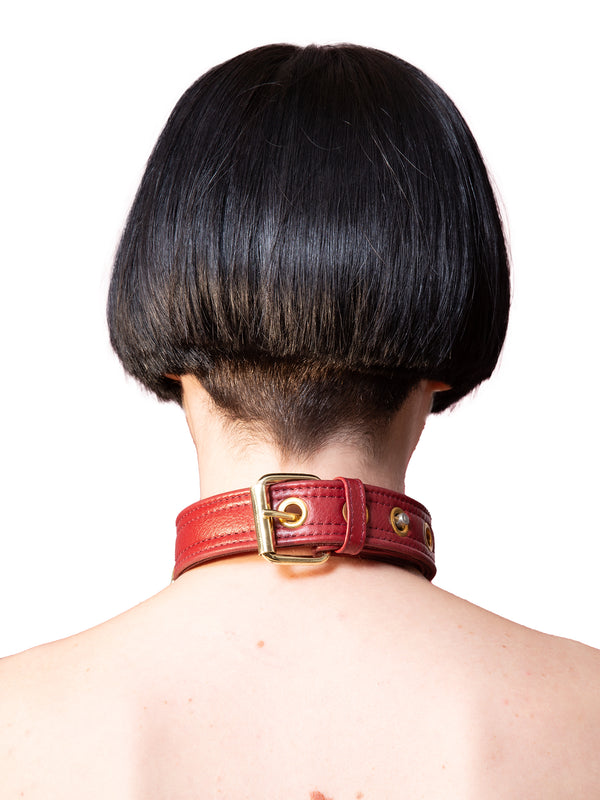 Burgundy Leather Choker with D ring