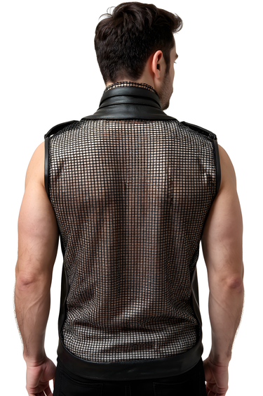 Black Leather & Mesh Sleeveless Shirt