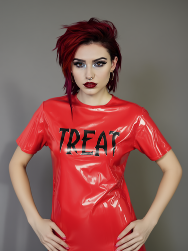 Clearance - Latex "Treat" Unisex T-Shirt - "Trick Or Treat" Halloween Edition Size XL