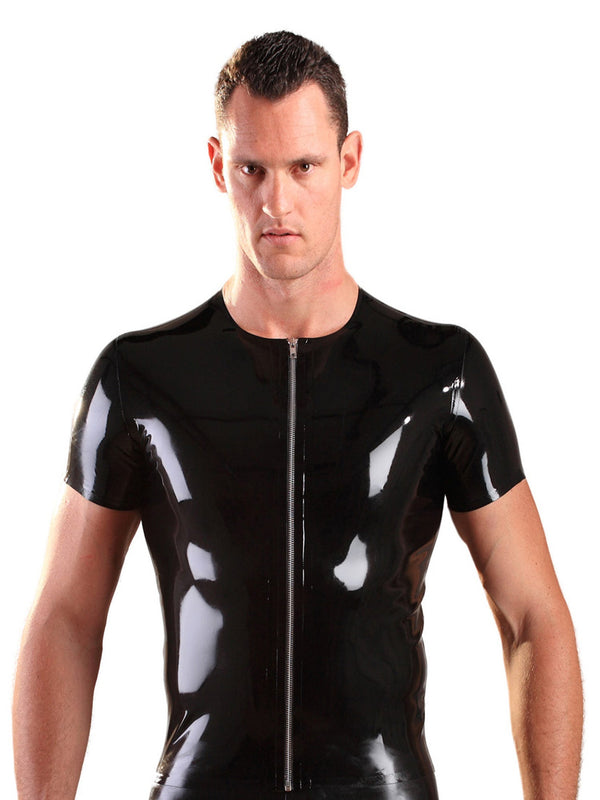 Mens Latex T Shirt With Zip in Blue - Honour Clothing