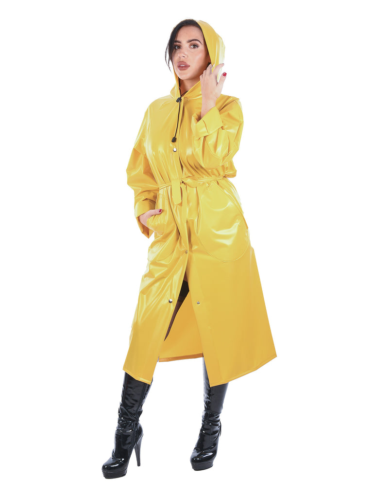 Rain Mac with Belt in Yellow Plastic