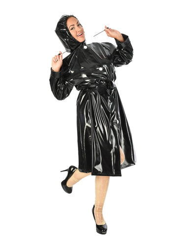 Vintage Style Plastic Rain Coat In Black