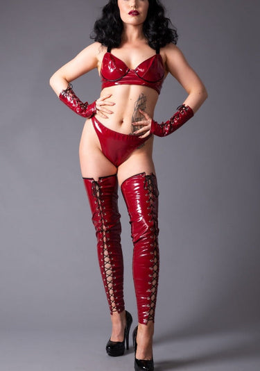 PVC Burgundy Footless Stockings - Honour Clothing