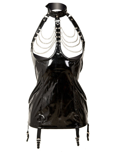 Skin Two UK PVC Chain Suspender Dress in Black Basque