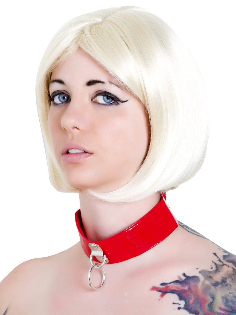 Wide PVC Choker With O Ring in Burgundy - Honour Clothing