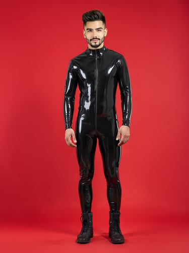 Sample - Latex/Rubber Zipped Male Catsuit - Size 3XL