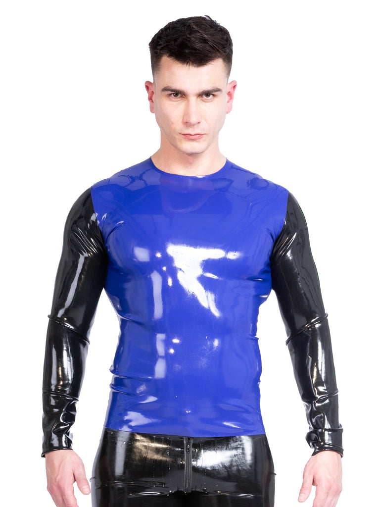 Blue & Black Contrast Long Sleeve Latex T-shirt