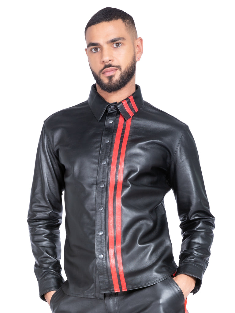 Red Stripe Leather Shirt - Honour Clothing