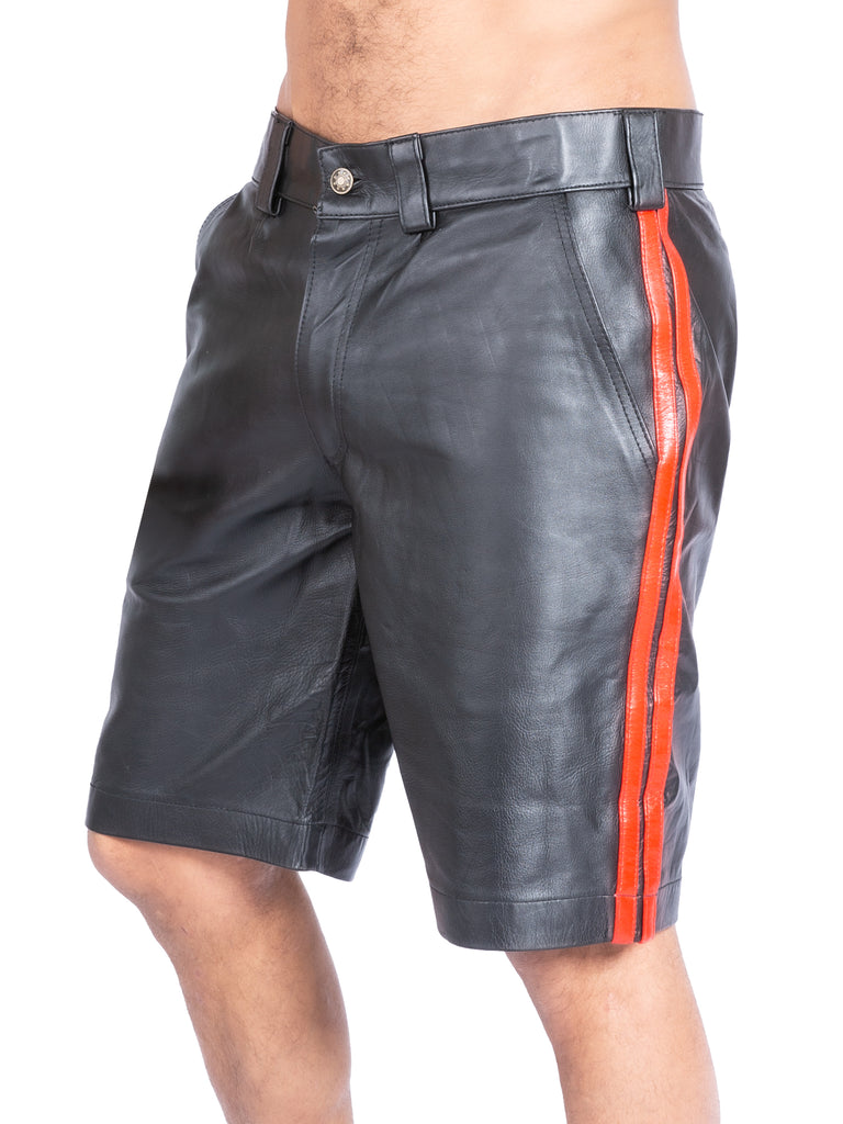 Red Stripe Leather Shorts - Honour Clothing