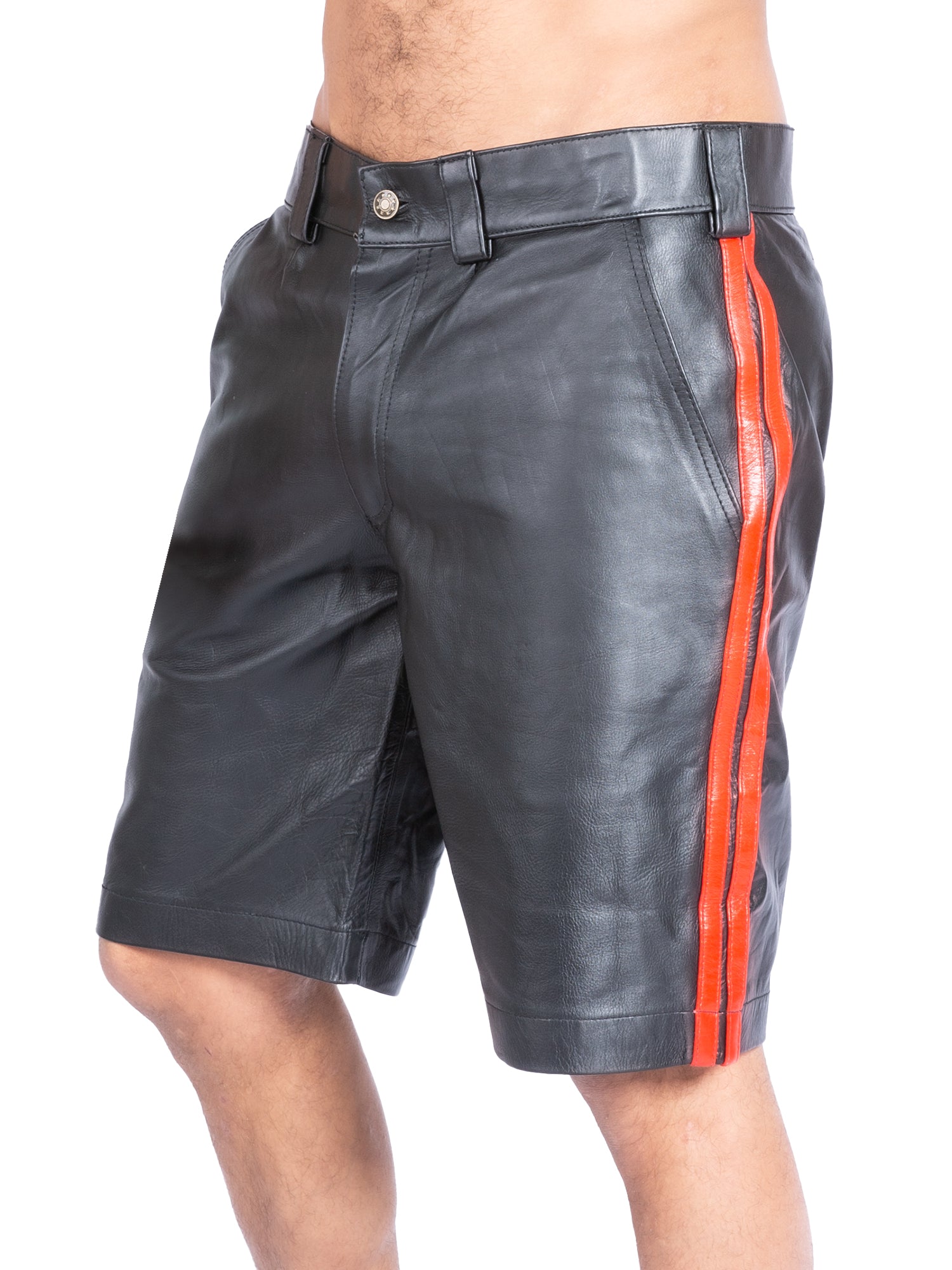 Mens Leather Shorts with Red Piping