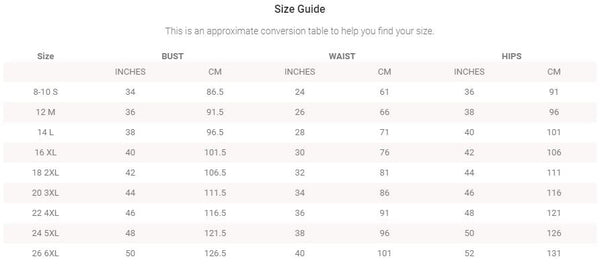 Basque Size Chart Women's Basques – Honour Clothing