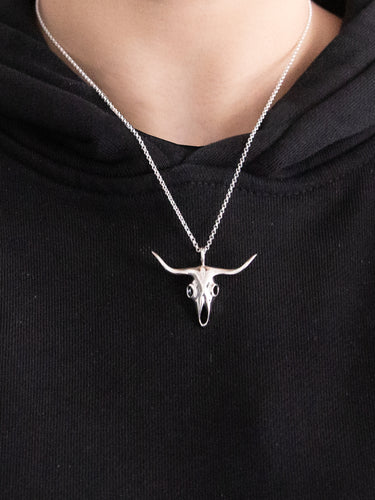 Buba Silver Buffalo Skull Silver Pendant & Necklace Chain