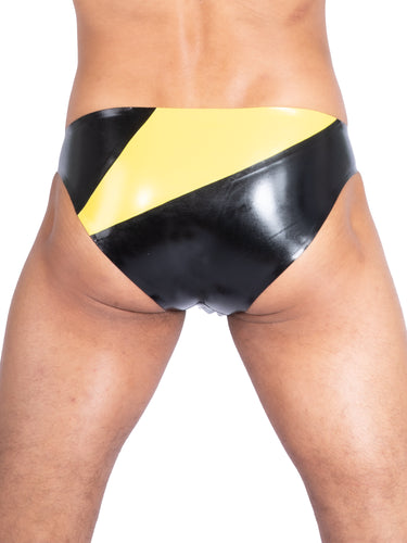 Slice Latex/Rubber Briefs In Black & Yellow