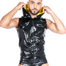 Black and Yellow Latex Sleeveless Hoodie with Front Zipper - Honour Clothing