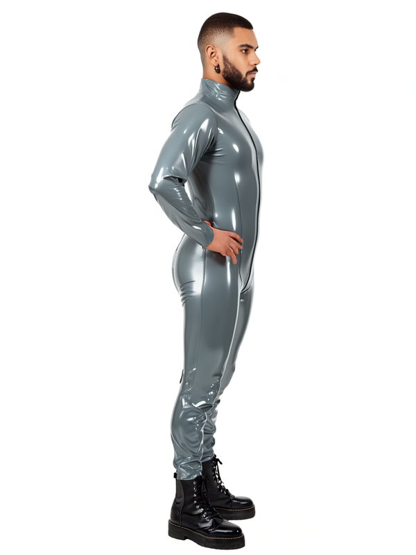 Vanguard Panelled Catsuit, In Heavy Duty (0.55mm) Battleship Grey Latex/Rubber