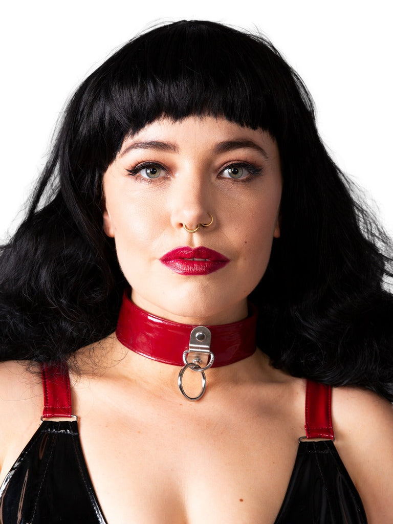 Wide PVC Choker With O Ring in Red - Honour Clothing
