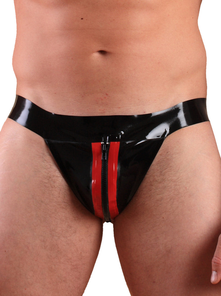 Striped Latex/Rubber Jock With Zip