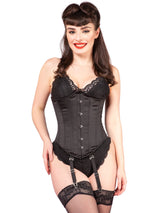 Black 4-Strap Satin Underbust Corset - Honour Clothing