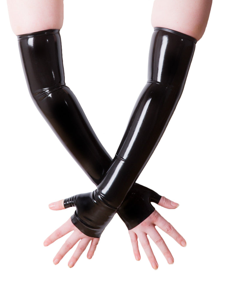 Black Latex Fingerless Gloves- Seamless - Honour Clothing