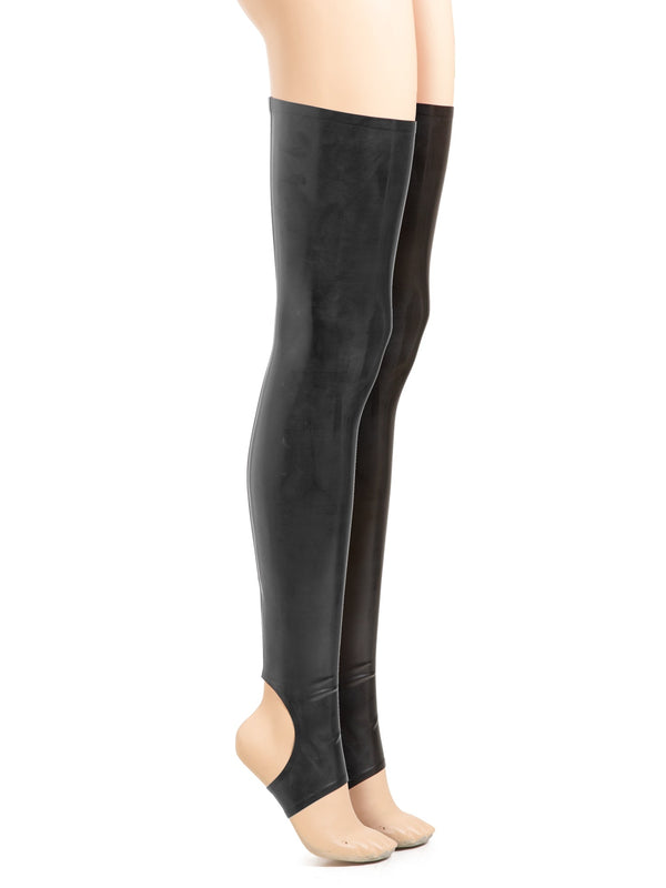 Black Latex Footless Stockings With A Rear Seam - Honour Clothing
