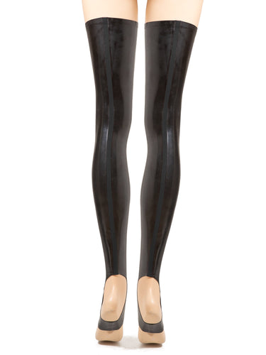Black Latex Footless Stockings With A Rear Seam - Honour Clothing