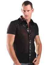 Black Leather Shirt & Nylon Trim - Honour Clothing