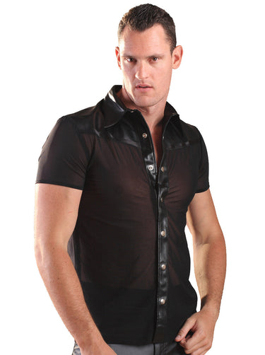 Black Leather Shirt & Nylon Trim - Honour Clothing