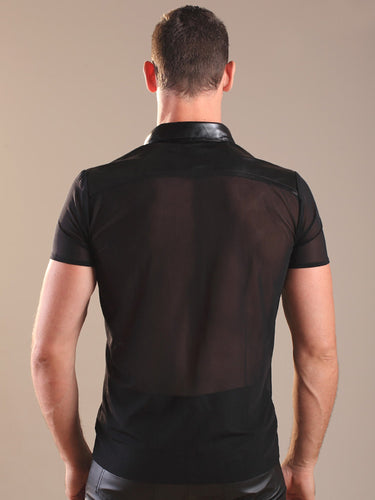 Black Leather Shirt & Nylon Trim - Honour Clothing