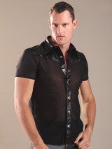 Black Leather Shirt & Nylon Trim - Honour Clothing