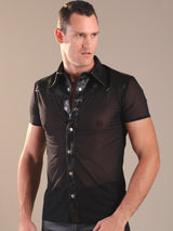Black Leather Shirt & Nylon Trim - Honour Clothing