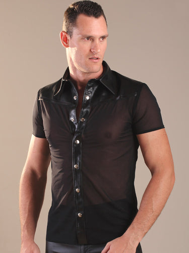 Black Leather Shirt & Nylon Trim - Honour Clothing