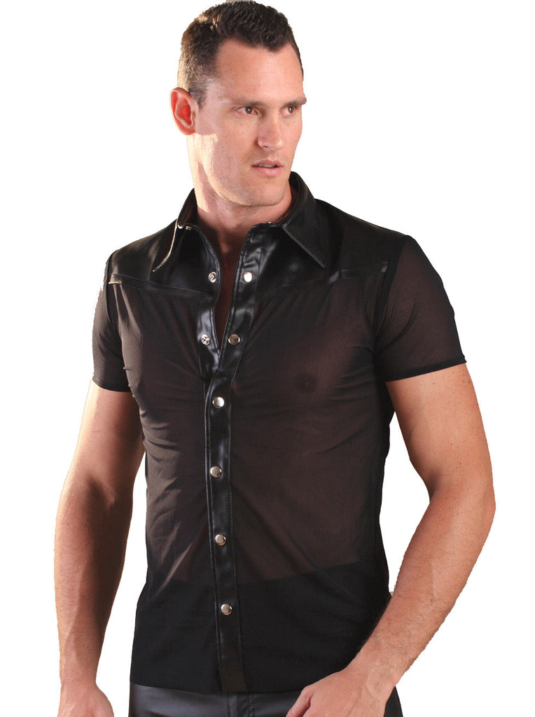 Black Leather Shirt & Nylon Trim - Honour Clothing