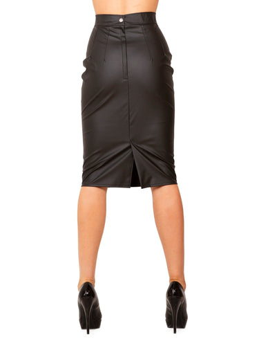 Black Leatherette Pencil Skirt - Honour Clothing