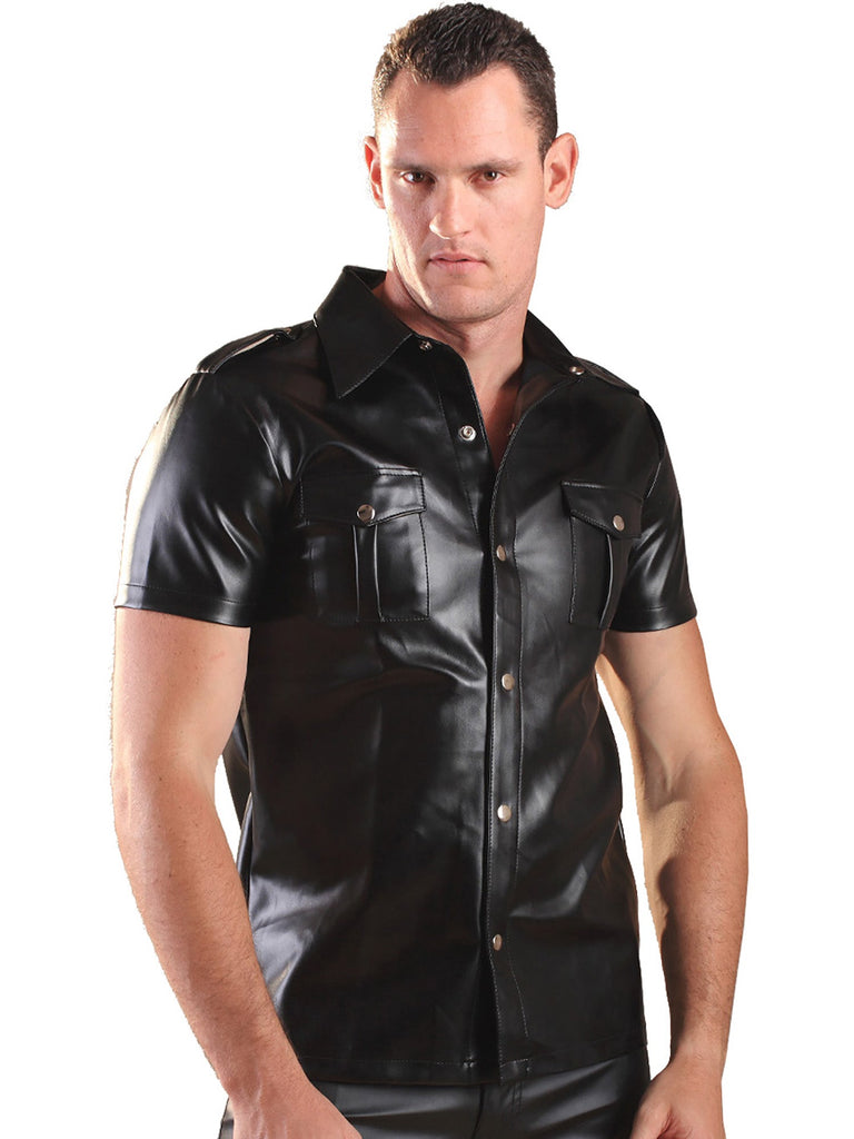 Black Mens Leather Shirt - Honour Clothing