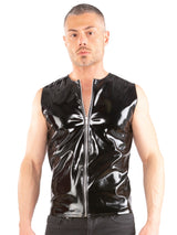 Black PVC Mens Sleeveless Zip Top - Honour Clothing