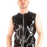 Black PVC Mens Sleeveless Zip Top - Honour Clothing
