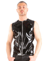 Black PVC Mens Sleeveless Zip Top - Honour Clothing
