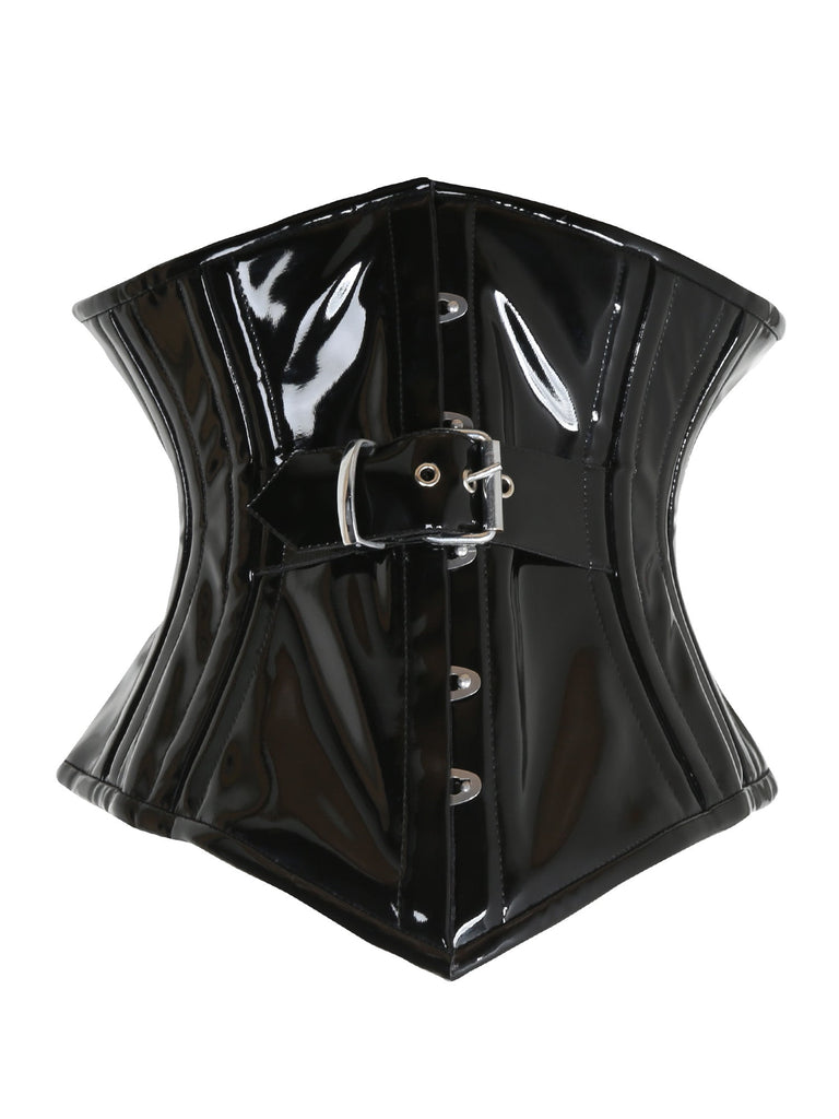 Black PVC Underbust Buckled Corset - Honour Clothing