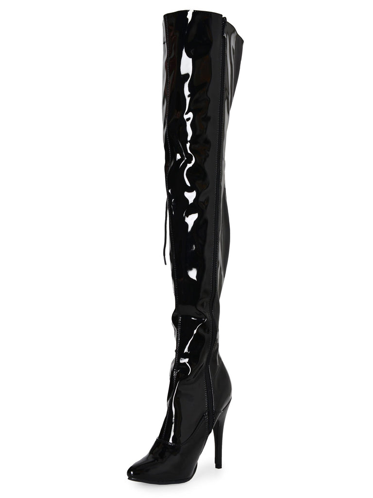 Black Side Laced Thigh Boots - Honour Clothing