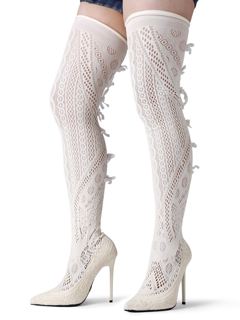 Black & White Thigh High Sephie Boots - Honour Clothing