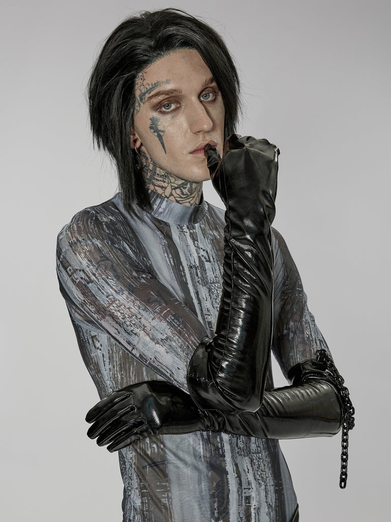 Punk Rave PVC Industrial Gloves With Chain