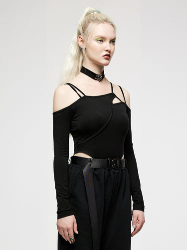 Punk Rave Asymmetric Cutout Body With Collar