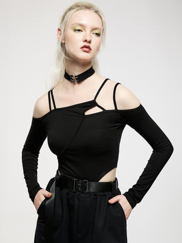Punk Rave Asymmetric Cutout Body With Collar