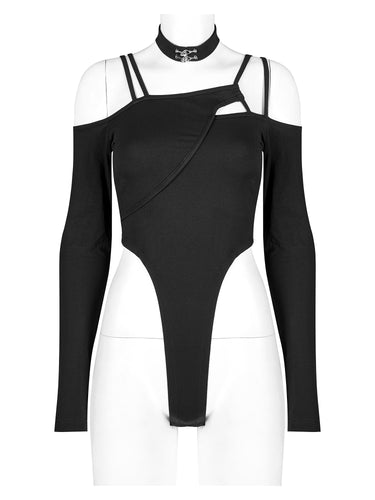 Punk Rave Asymmetric Cutout Body With Collar