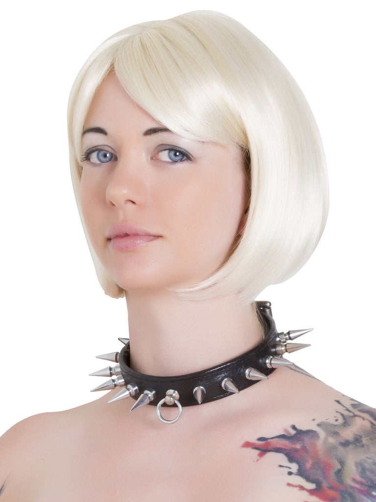 Punk Leather Choker With Spikes & O Ring in Black