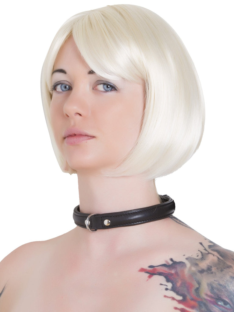 Narrow Padded D Ring Leather Choker