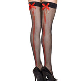 Fishnet Stockings Double Back Seam & Satin Bows - Honour Clothing